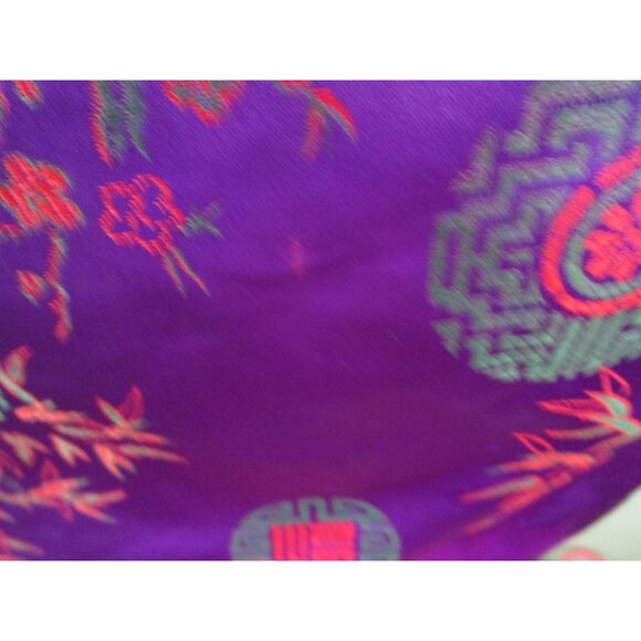 Asian Inspired Tie Front Kimono Robe Purple Red Green Brocade Damask Damage L XL - Picture 10 of 16